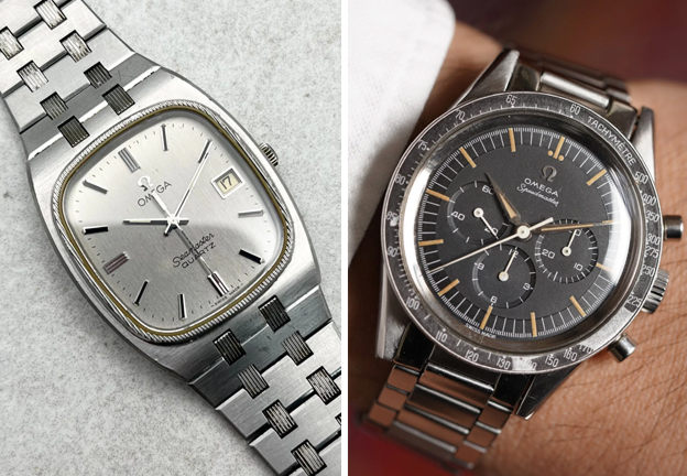 좌측: 씨마스터 쿼츠 / 우측: 스피드마스터 2998-6<br/>© The Wrist Watcher, Wind Vintage