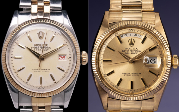 1957년 데이-데이트 데뷔 당시, 데이트저스트와 비교<br/>© Craft + Tailored, Tropical Watch