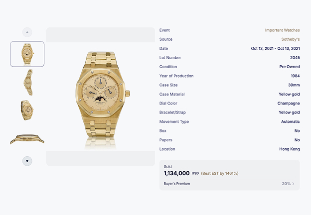 Yellow Gold Perpetual Calendar Royal Oak auctioned for $1.1 million<br>
https://everywatch.com