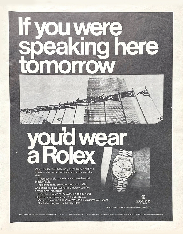'신분 마케팅'의 본격화를 시작한 빈티지 롤렉스 광고 <br> ©
  https://www.adpatina.com